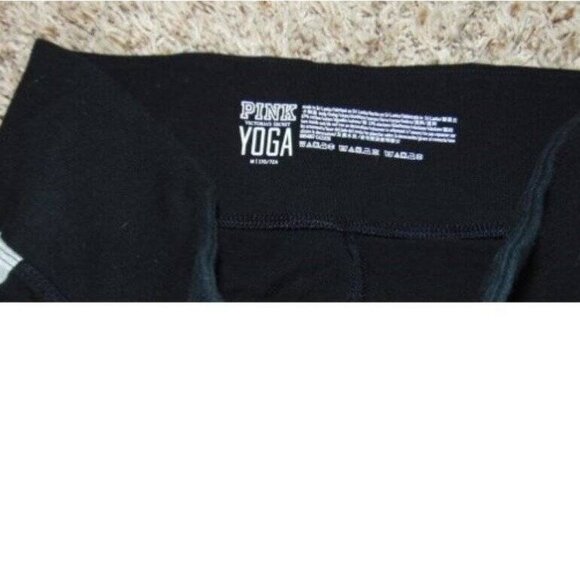 Womens Victorias Secret PINK Yoga Pants Medium Black Cropped White Strappy Legs - Picture 3 of 6